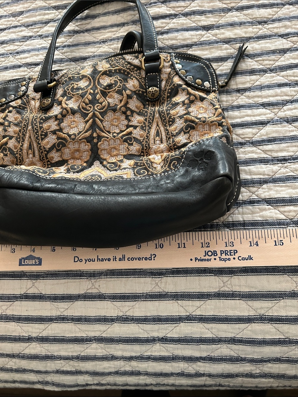 Patricia Nash Black and Gold Embroidered Satchel - Picture 6 of 11